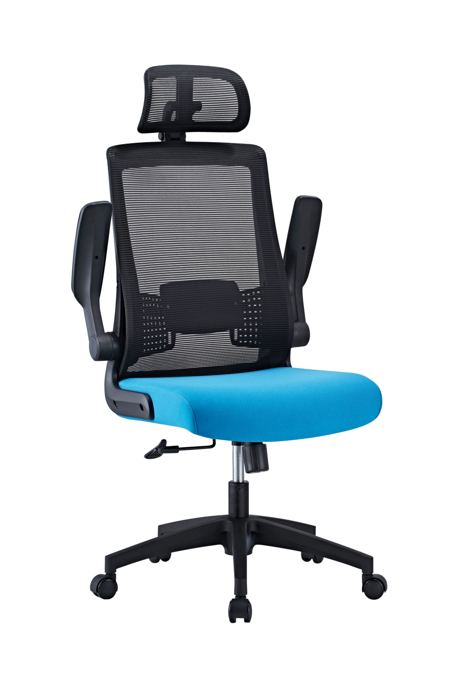 Santander: Bucură-te de aceleași specificații avansate CUSTÓ Santander într-o combinație cromatică energizantă negru-albastru. Tetiera 3D și suportul lombar 2D se reglează intuitiv, iar cotierele „flip-up” facilitează trecerea rapidă de la muncă la relaxare. Spătarul din plasă acrilică răcorește, iar șezutul din spumă poliuritanică distribuie presiunea uniform. Roțile din nailon glisează ușor, protejând podeaua. Ideal pentru spațiile care cer atât funcționalitate, cât și un accent de culoare revigorant.