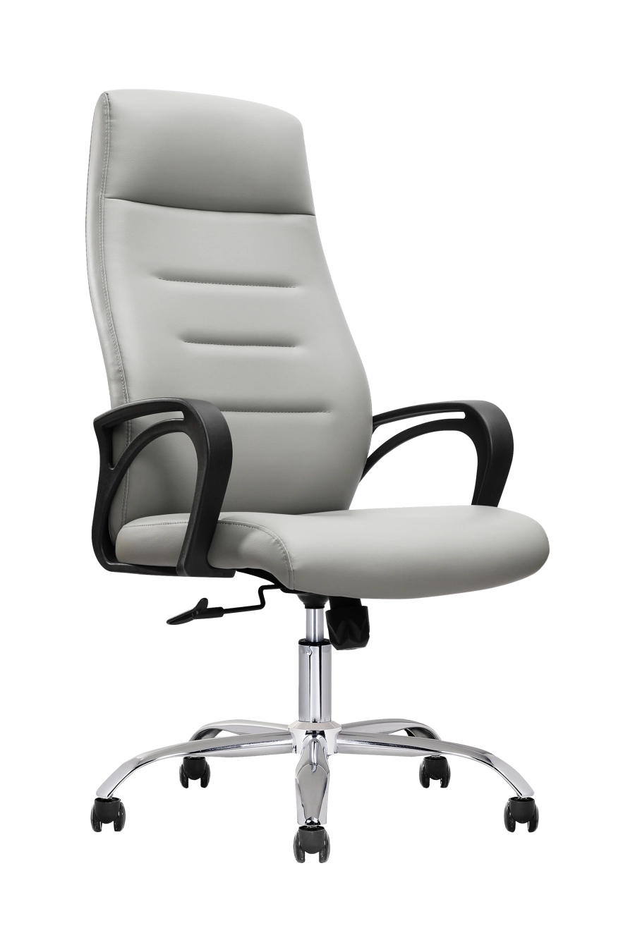 Hamburg: Pentru birourile care cer simplitate sobră, CUSTÓ Hamburg vine cu șezut și spătar acoperit cu piele artificială gri, ușor de curățat și plăcută la atingere. Cotierele fixe mențin brațele la un unghi natural, prevenind suprasolicitarea. Baza rotativă și roțile din poliuretan permit deplasarea lină între imprimantă și birou, de exemplu. Construcția solidă suportă ore îndelungate de lucru, iar paleta neutră completează elegant mobilierul existent. O alegere excelentă pentru recepții, birouri executive sau săli de ședință unde stilul și pragmatismul merg mână în mână.