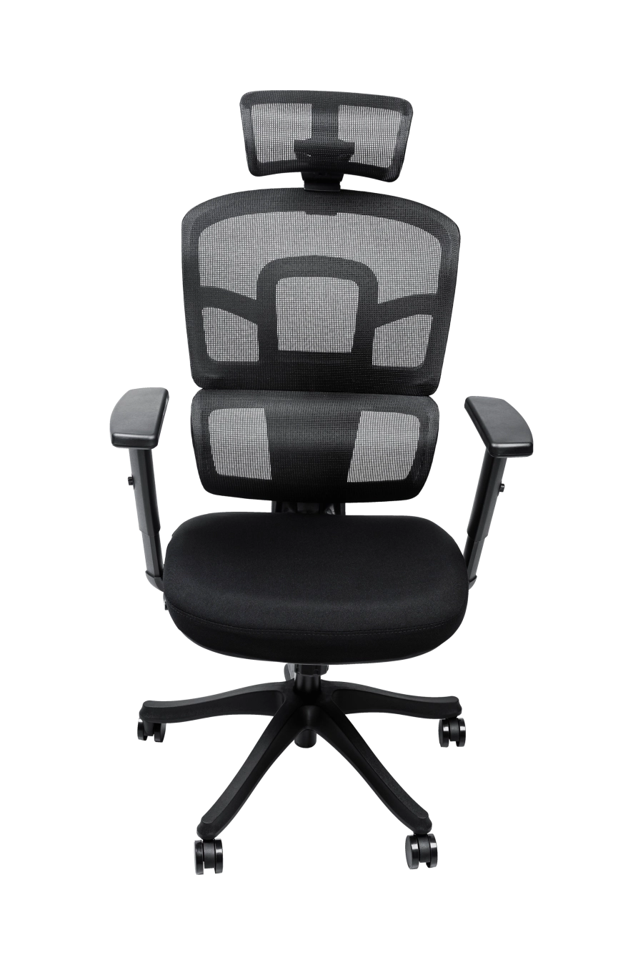 Lyon: CUSTÓ Lyon combină o tetieră 3D ajustabilă și cotiere reglabile, oferind suport precis în zona capului și a antebrațelor. Spătarul din plasă acrilică permite circulația aerului, în timp ce șezutul din spumă de densitate înaltă amortizează presiunea. Suportul lombar fix păstrează curba naturală a spatelui, favorizând o postură sănătoasă. Roțile din nailon se mișcă ușor pe podele dure, păstrând liniștea în birou. Designul all-black întărește ideea de profesionalism și se potrivește birourilor moderne.