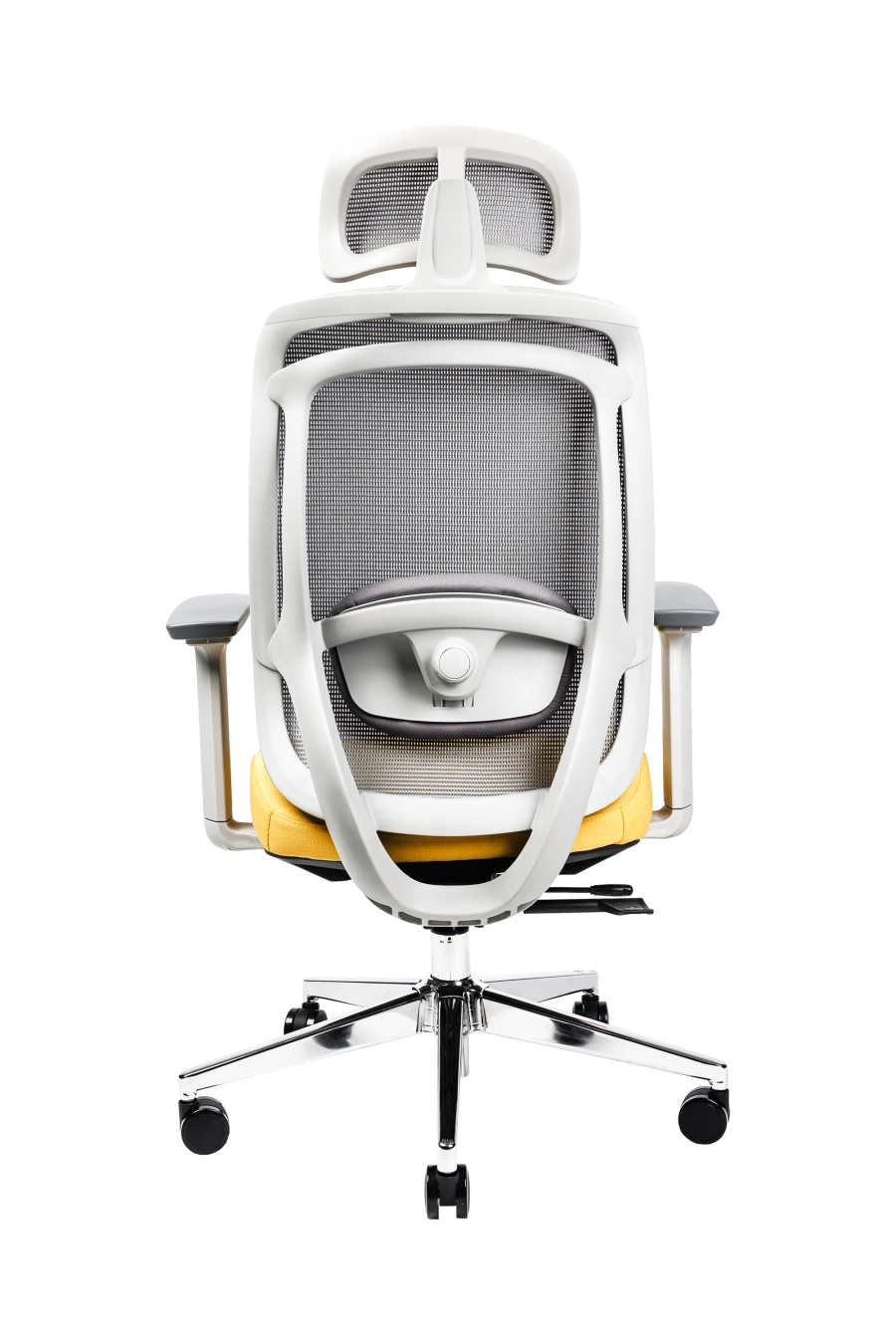 Florence: CUSTÓ Florence combină un spătar din plasă acrilică ventilată cu un șezut din spumă de densitate înaltă și mecanism de translație față/spate, astfel încât presiunea să fie distribuită uniform și proporțional, indiferent de constituția corpului. Suportul lombar ajustabil și tetiera 3D urmează curba coloanei și poziția capului, reducând oboseala. Cotierele 3D îți permit să reglezi înălțimea, adâncimea și rotația pentru tastare fără efort. Paleta gri-galben însuflețește spațiul de lucru, adăugând un accent modern. Mecanismul sincron menține spatele și șezutul în raport ergonomic 2:1, iar roțile din poliuretan rulează silențios. Perfect pentru spații de lucru creative, organizate pentru o productivitate înaltă a echipei.