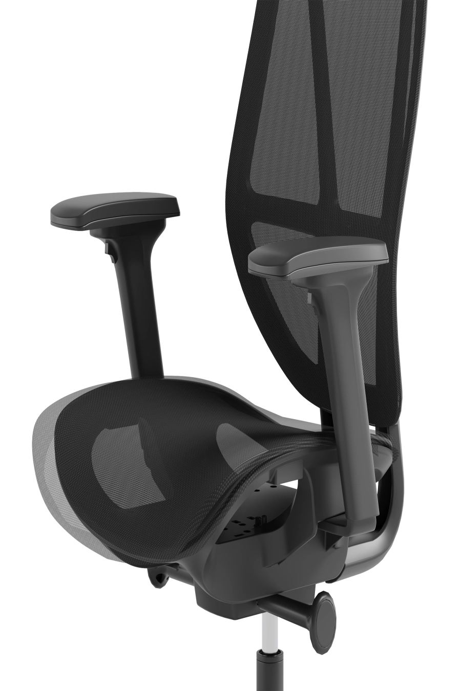 Oslo: CUSTÓ Oslo demonstrează că sustenabilitatea poate fi confortabilă: șezutul și spătarul sunt din plasă elastomerică reciclată, elastică și bine ventilată. Reglajul de adâncime al șezutului te ajută să găsești poziția optimă, iar brațele ajustabile pe înălțime reduc tensiunea la umeri. Suportul lombar fix stabilizează coloana, în timp ce tetiera fixă menține capul într-o poziție neutră. Roțile din poliuretan rulează lin și silențios, protejând podeaua. Nuanțele discrete negru-gri se potrivesc birourilor orientate spre ESG fără a compromite designul.