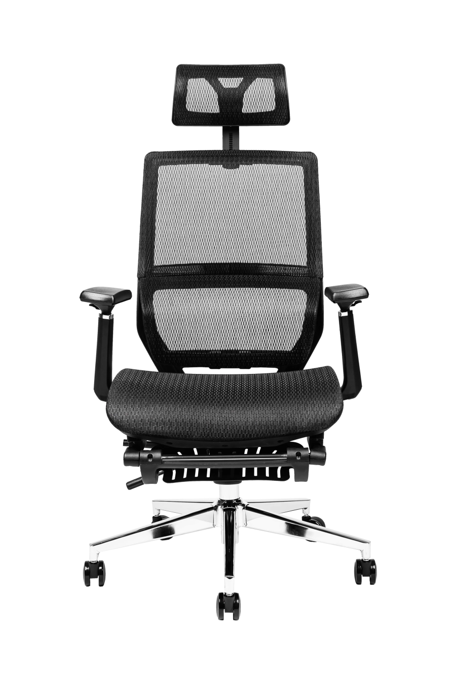 Bologna: Cu suport extensibil pentru picioare și reglaj de înălțime a spătarului, CUSTÓ Bologna transformă pauzele scurte în momente de relaxare reală. Șezutul din plasă elastomerică și spătarul din plasă acrilică asigură ventilație continuă. Suportul lombar reglabil și tetiera 2D se adaptează formei tale, iar brațele 3D pot fi ajustate în fiecare direcție. Șezutul glisant și mecanismul sincron mențin postura corectă în sarcini diverse. Roțile din plastic alunecă ușor, iar finisajul negru se potrivește spațiilor high-tech.