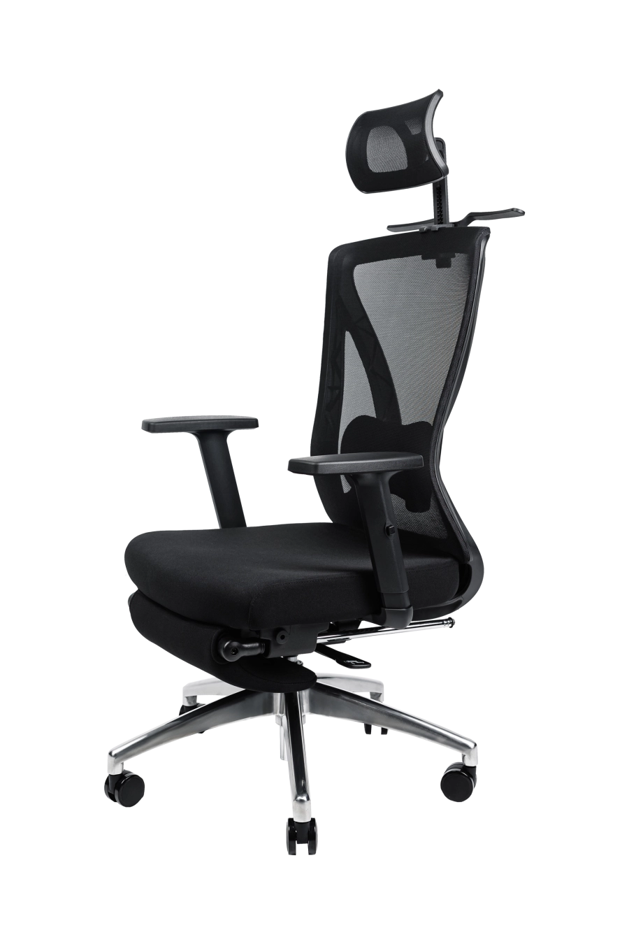 Dublin: CUSTÓ Dublin este scaunul complet echipat pentru multitasking: șezut textil comod, spătar din plasă acrilică ventilată și suport pentru picioare retractabil. Tetiera 2D și suportul lombar 2D se reglează independent, adaptându-se stilului tău de lucru. Brațele ajustabile pe înălțime facilitează trecerea de la tastare la prezentări. Un umeraș integrat păstrează sacoul impecabil, eliminând aglomerația de pe spătar. Roțile din poliuretan rulează lin, iar finisajul negru se integrează perfect în birouri moderne.