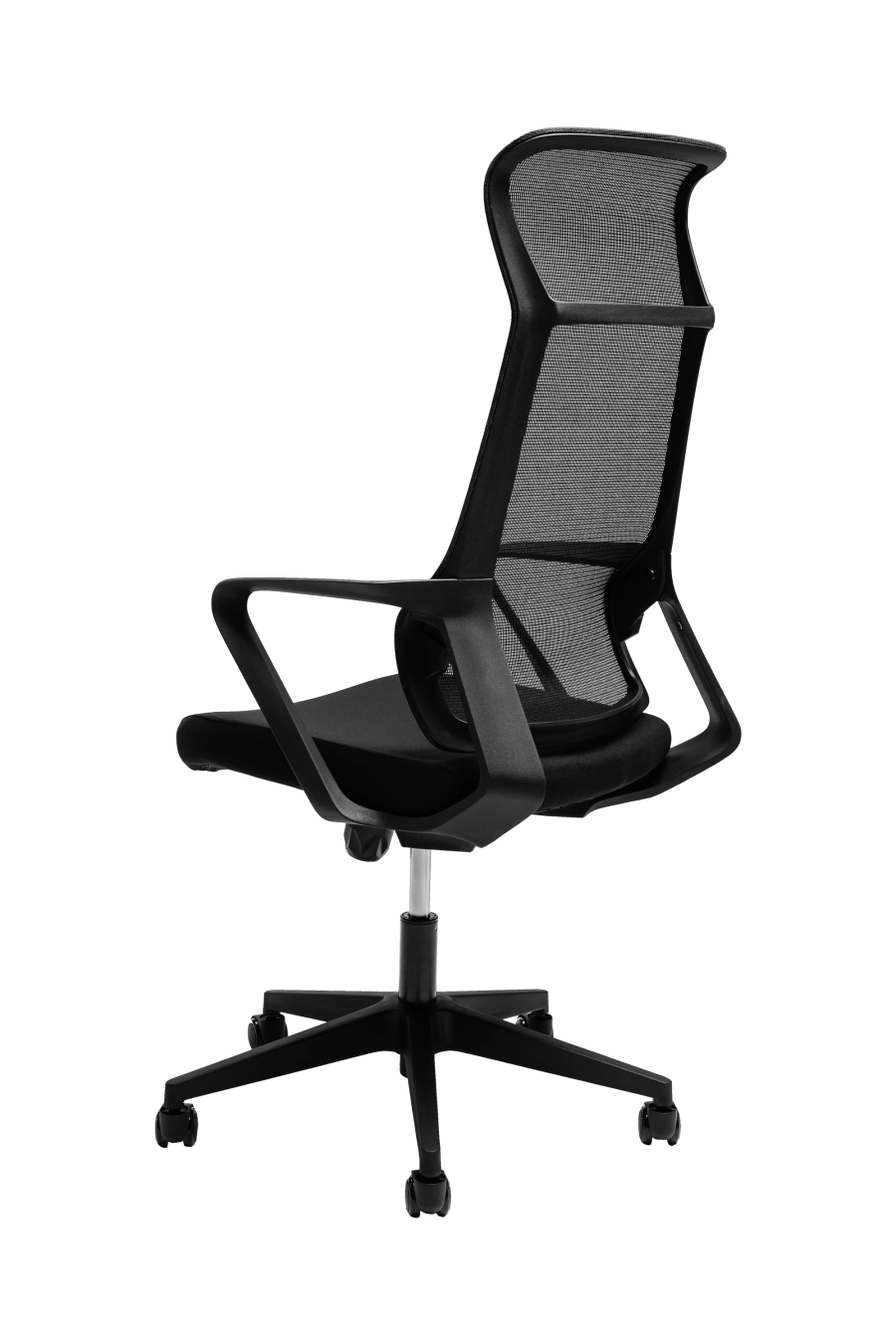 Tallin: Fotoliul CUSTÓ Tallin combină designul minimalist cu funcţionalitatea practică: şezutul din stofă conferă confort imediat, în timp ce spătarul din plasă elastomerică susţine eficient ventilarea pe durata unei zile întregi. Suportul lombar fix adaugă stabilitate şi protecţie posturală pe intervale lungi de lucru. Cotierele fixe şi mecanismul tip „fluture” cu blocare într-o poziţie simplifică utilizarea, iar baza stelată cu role din nailon asigură mobilitate lină pe suprafeţe diverse. Reglabil pe înălţime cu o capacitate de încărcare de până la 120 kg, această model în design all-black emană sobrietate şi se integrează elegant în spaţii de lucru, acasă sau la birou.